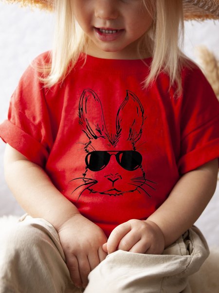 Sunglasses Rabbit Print Childs T-Shirt, Red, Kids