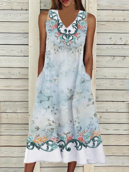 Vintage art wallpaper pattern printed a-hem loose pocket dress long Plus Size, Blue, Midi Dresses
Vintage art wallpaper pattern printed a-hem loose pocket dress long Plus Size, Blue, Midi Dresses