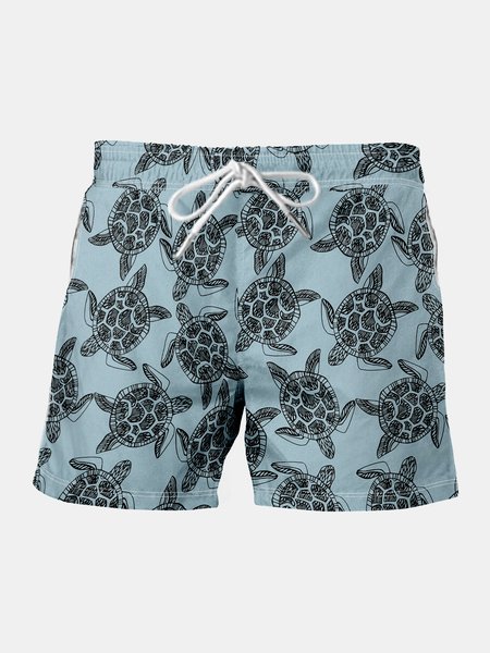 Turtle Graphic Men's Casual Beach Shorts, Blue, Men's shorts