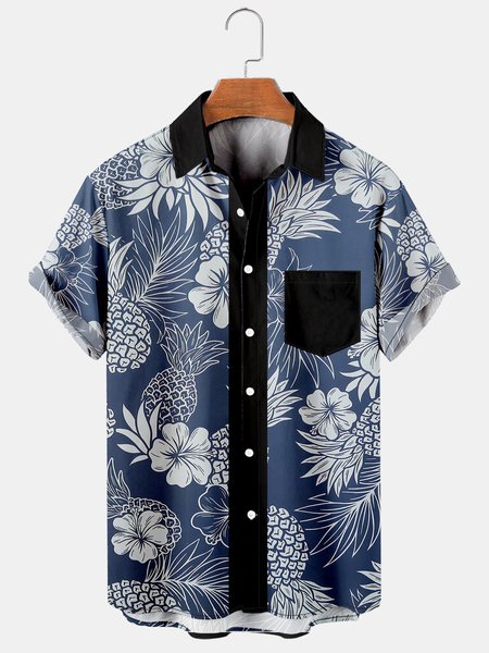 Mens Retro Pineapple Floral Print Lapel Loose Chest Pocket Short Sleeve Funky Hawaiian Shirts, Blue, Men's Floral shirt
Mens Retro Pineapple Floral Print Lapel Loose Chest Pocket Short Sleeve Funky Hawaiian Shirts, Blue, Men's Floral shirt