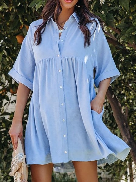 Blue Shirt Collar Short Sleeve Button Down Babydoll Loosen Mini Dress, Dresses
Blue Shirt Collar Short Sleeve Button Down Babydoll Loosen Mini Dress, Dresses