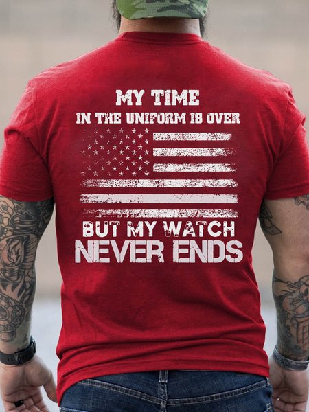 Retired Police Flag Short Sleeve Cotton Crew Neck Short Sleeve T-Shirt, Red, T-shirts