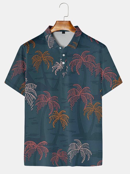 Resort Style Hawaiian Coconut Tree Element Lapel Short Sleeve Polo Print Top, Purplish blue, Men's t-shirts
Resort Style Hawaiian Coconut Tree Element Lapel Short Sleeve Polo Print Top, Purplish blue, Men's t-shirts