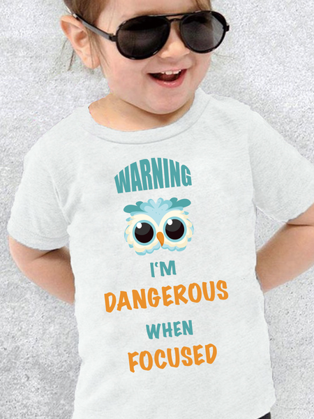 Funny Owl When Focused Loosen Letter Casual T-Shirts, White, Kids