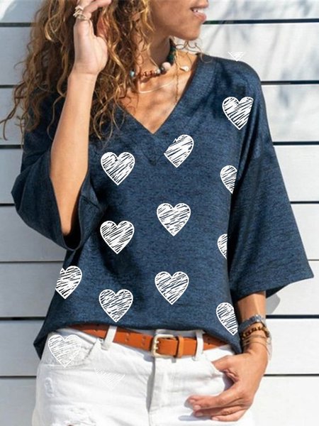 V neck Heart Loose Casual Cotton Blends Short Sleeve Tops, Blue, Tees & T-shirts
V neck Heart Loose Casual Cotton Blends Short Sleeve Tops, Blue, Tees & T-shirts