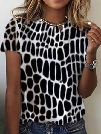 Leopard Casual Short Sleeve T-Shirt, Black, T-Shirts