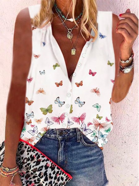 Print Hot Sale Summer New Ladies Casual Sleeveless Shirt, Multicolor, Blouses & Shirts