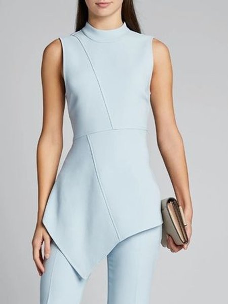 Asymmetric Crew Neck Top, Blue, Tops