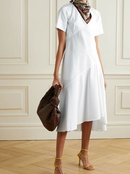 Summer Lightweight A-line Vacation Short Sleeve Woven Daily Dress, White, Midi Dresses
Summer Lightweight A-line Vacation Short Sleeve Woven Daily Dress, White, Midi Dresses
