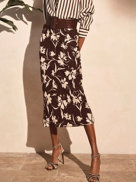 Plants Regular Fit Short Work Skirt, Coffee, Maxi Skirts