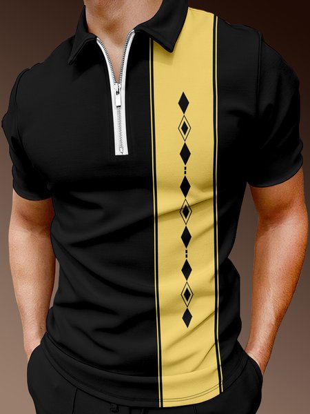 Casual Sports Collection Geometric Striped Lapel Short Sleeve Polo Print Top, Black, Polos
Casual Sports Collection Geometric Striped Lapel Short Sleeve Polo Print Top, Black, Polos
