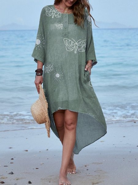 A-line Loose Casual Crew Neck Cotton Blends Long Sleeve Woven Dress, Green, Dresses
A-line Loose Casual Crew Neck Cotton Blends Long Sleeve Woven Dress, Green, Dresses