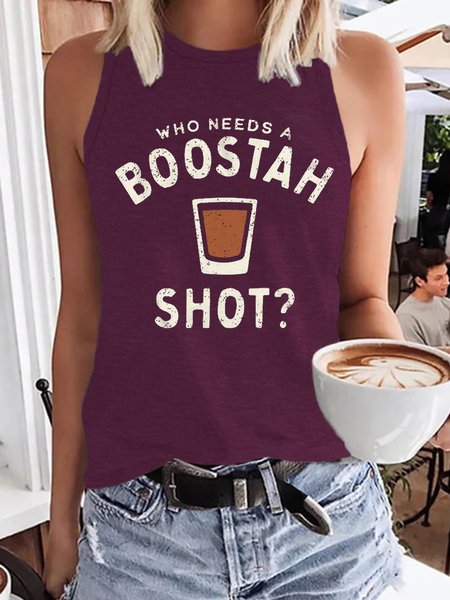 Who Needs A Boostah Shot Crew Neck Letter Casual Knit, Wine red, Tank Tops