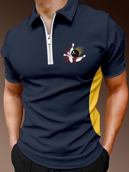 Casual Sports Collection Geometric And Bowling Elements Lapel Short-Sleeved Polo Print Top, Purplish blue, Men's t-shirts
Casual Sports Collection Geometric And Bowling Elements Lapel Short-Sleeved Polo Print Top, Purplish blue, Men's t-shirts