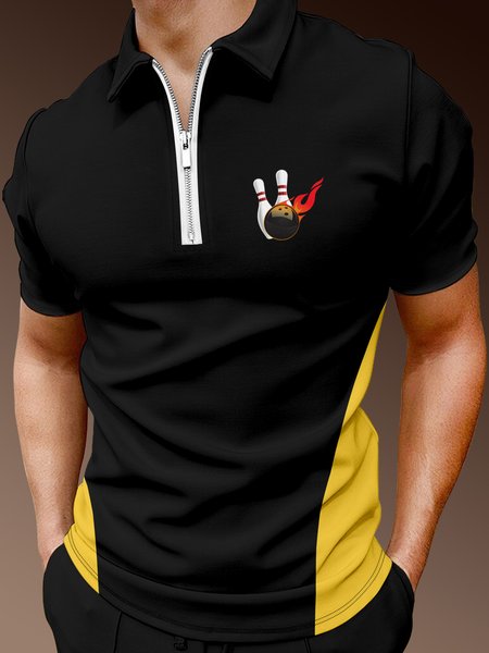 Casual Sports Collection Geometric And Bowling Elements Lapel Short-Sleeved Polo Print Top, Black, Men's t-shirts
Casual Sports Collection Geometric And Bowling Elements Lapel Short-Sleeved Polo Print Top, Black, Men's t-shirts