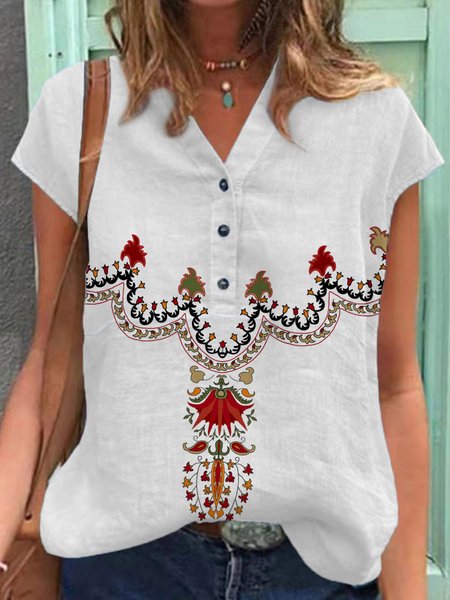 Tribal Printed Casual V-neck Short Sleeve Cotton Tops, White, Shirts & Blouses
Tribal Printed Casual V-neck Short Sleeve Cotton Tops, White, Shirts & Blouses