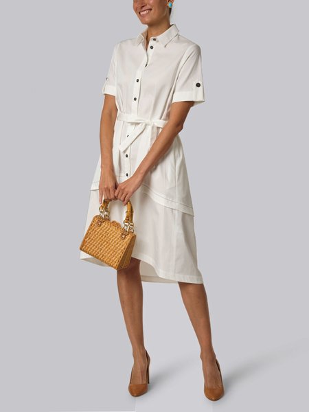 Summer Loosen Shirt Collar Short Sleeve Woven Fit and FlareX Dress, White, Midi Dresses
Summer Loosen Shirt Collar Short Sleeve Woven Fit and FlareX Dress, White, Midi Dresses