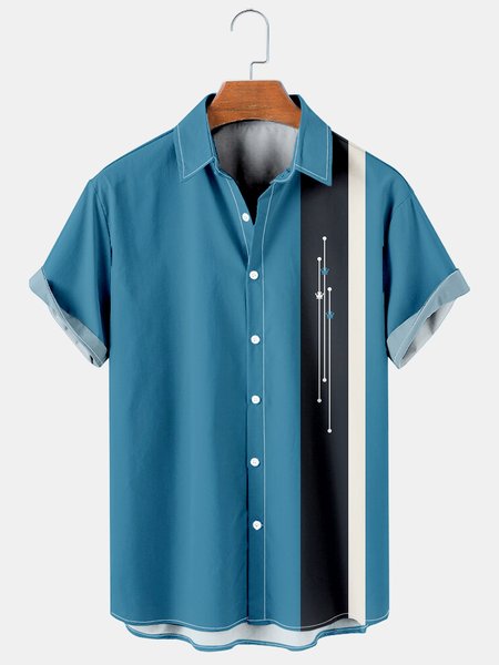 Casual Art Series Striped Geometric Color Block Pattern Lapel Short Sleeve Print Shirt Top, Blue, Men's Floral shirt
Casual Art Series Striped Geometric Color Block Pattern Lapel Short Sleeve Print Shirt Top, Blue, Men's Floral shirt