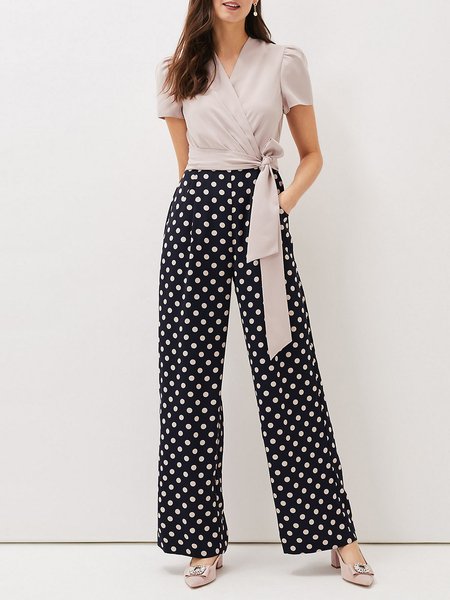 Polka Dots Cross Front Simple Jumpsuit & Romper, As picture, Jumpsuits