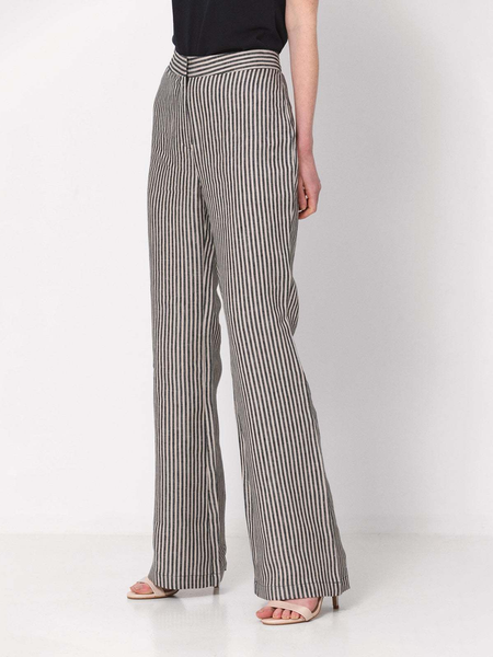 Striped Work Simple Regular Fit Pants, Black, Wide Leg Pants