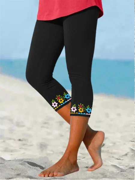 Mexico High Stretch Floral Skinny Leggings, Black, Leggings