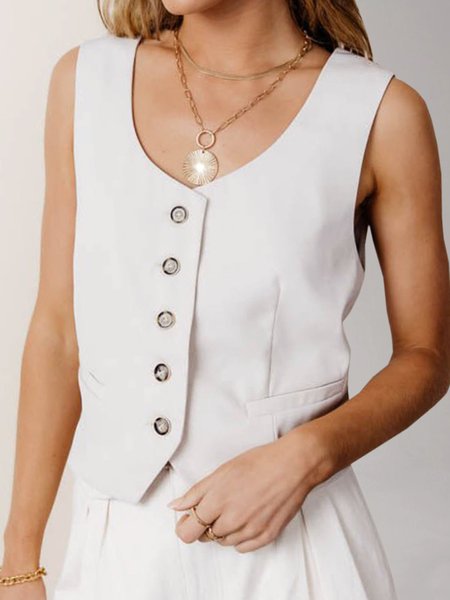 Casual Regular Fit Vest, White, Tunics