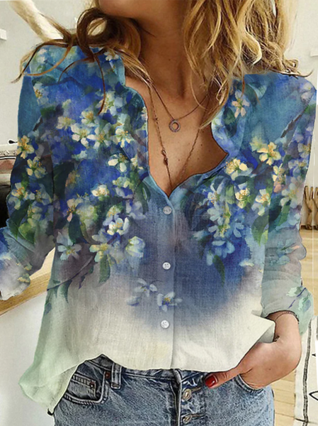 Floral Loosen Long Sleeve Blouse, As picture, Blouses & Shirts