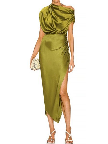 Summer Lightweight Asymmetrical Neck Plain Short Sleeve Woven Dress, Green, Midi Dresses
Summer Lightweight Asymmetrical Neck Plain Short Sleeve Woven Dress, Green, Midi Dresses