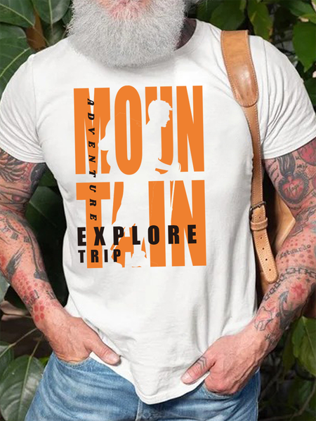 Hiking Mountain Trip Adventure Cotton Basics Crew Neck Short Sleeve T-Shirt, White, T-shirts