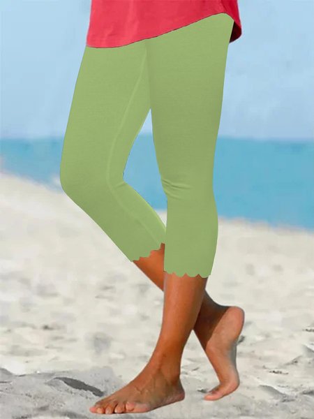 

Beach daily basic plain color patterned elastic waist high elastic burnt flower pants Plus Size, Aqua, Shorts