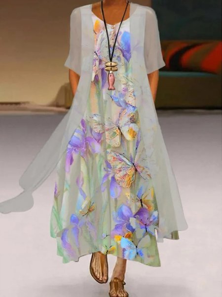 Butterfly Printed Casual Round Neck Dress With Coat Two-Piece Set, As picture, Suit Set
Butterfly Printed Casual Round Neck Dress With Coat Two-Piece Set, As picture, Suit Set