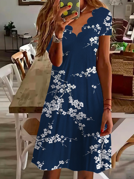 Plus size Floral Casual Short Sleeve Dress, As picture, Mini Dresses