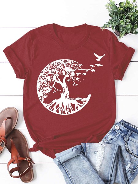 Tree Of Life Women's Short Sleeve T-Shirt, Red, T-shirts
