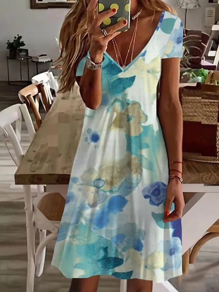 Casual Floral Short Sleeve V Neck Plus Size Printed Dress, As picture, Mini Dresses
Casual Floral Short Sleeve V Neck Plus Size Printed Dress, As picture, Mini Dresses