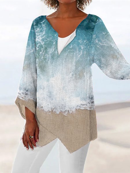Irregular Craftsmanship V Neck Sea Three Quarter Tops, Blue, Shirts & Blouses
Irregular Craftsmanship V Neck Sea Three Quarter Tops, Blue, Shirts & Blouses