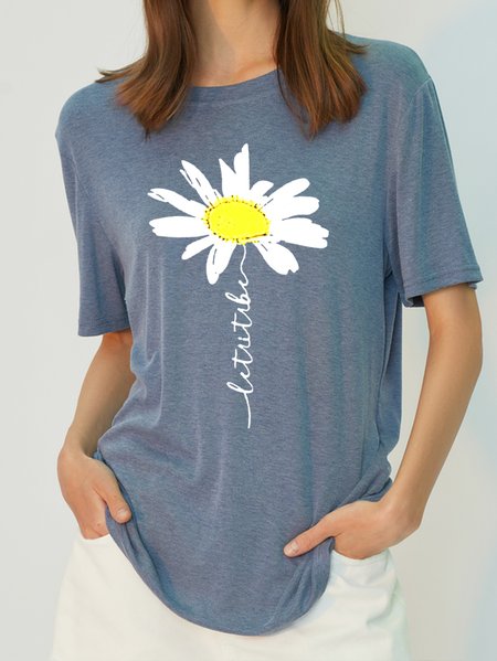Women's Eco-friendly Tencel Fabric Let It Be Loosen T-Shirt, Blue, T-shirts