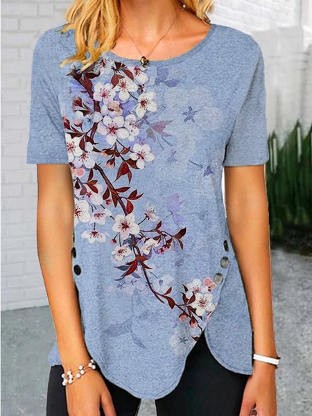 Crew Neck Regular Fit Short Sleeve T-Shirt, Blue, T-Shirts