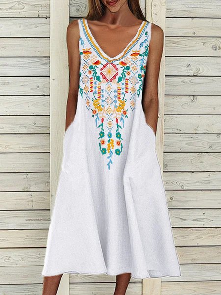 intage Casual Floral Printed Sleeveless V-neck Woven Maxi Dresses, White, Midi Dresses
intage Casual Floral Printed Sleeveless V-neck Woven Maxi Dresses, White, Midi Dresses