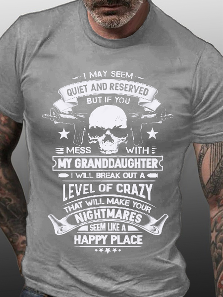 If You Mess With My Granddaughter I will Be Crazy Shirrs&Tops, Light gray, T-shirts