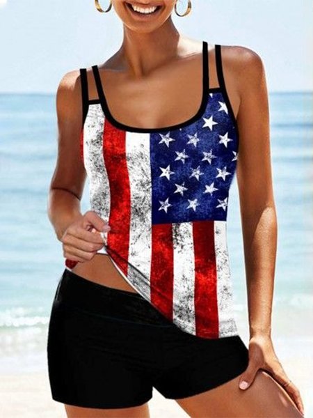 Casual Printed U-Neck Sleeveless Two Piece Sets, As picture, Two-piece Outfits