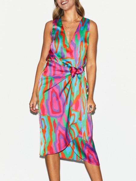 Printed Vacation V Neck Sleeveless Dress, Multicolor, Midi Dresses 
Printed Vacation V Neck Sleeveless Dress, Multicolor, Midi Dresses