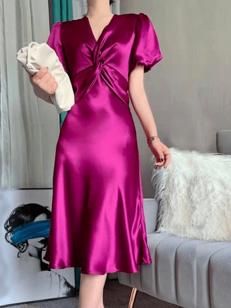 Summer Short sleeve V neck Regular Fit Short Sleeve Woven Dress, Rose red, Midi Dresses
Summer Short sleeve V neck Regular Fit Short Sleeve Woven Dress, Rose red, Midi Dresses
