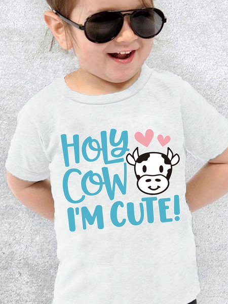 Holy Cow I‘m Cute Funny Cute Casual Crew Neck T-shirt, White, kid's T-shirts