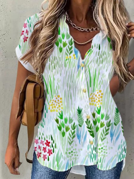 Casual Floral Short Sleeve V neck Plus Size Printed Blouses, Green, Blouses & Shirts
Casual Floral Short Sleeve V neck Plus Size Printed Blouses, Green, Blouses & Shirts