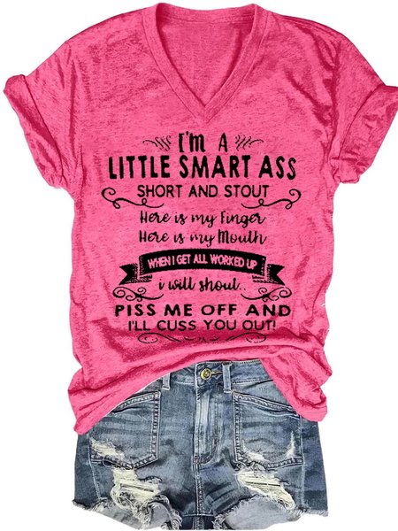 Women's Funny Letter V Neck Short Sleeve T-Shirt, Pink, T-shirts 
Women's Funny Letter V Neck Short Sleeve T-Shirt, Pink, T-shirts