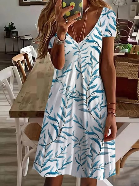 Casual Floral Short Sleeve V Neck Plus Size Printed Dress, Blue, Mini Dresses
Casual Floral Short Sleeve V Neck Plus Size Printed Dress, Blue, Mini Dresses