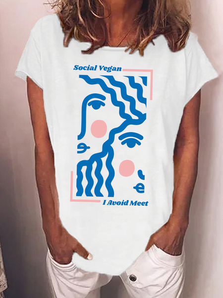 Social Vegan I Avoid Meet Funny Polyester Cotton Short Sleeve T-Shirt, White, T-shirts