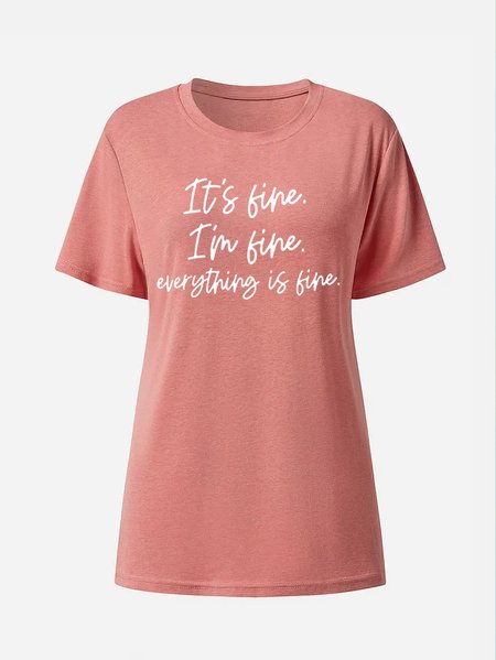 Women's Eco-friendly Tencel Fabric I'm Fine Print Loosen T-Shirt, Pink, T-shirts