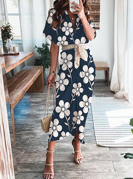 Vacation Casual Printed V Neck Floral Short Sleeve Midi Dress, Navy blue, Dresses
Vacation Casual Printed V Neck Floral Short Sleeve Midi Dress, Navy blue, Dresses