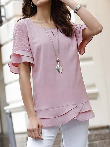 Summer New Best-Selling Women's Short Sleeve Tops, Pink, Shirts & Blouses